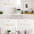 BASE ROOTS Moon Phase Wall Decor, Celestial Décor, Moon Décor & Boho Wall Décor, Gold Wall Art for Bedroom & Living Room, Bohemian Wall Decor, Handmade Hammered Metal 36" 7 Phases Moon Wall Decor, Gift for Women & Kids