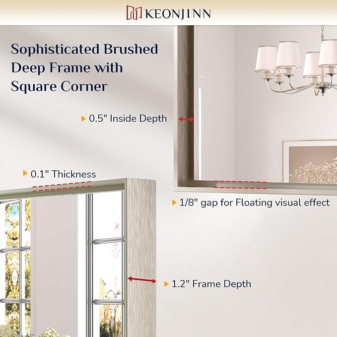 Keonjinn 30 x 36 in Brushed Nickel Bathroom Mirror for Over Sink, Rectangular Silver Metal Framed Rectangular Vanity Wall Mirror Square Corner Modern Farmhouse Rectangle Mirror(Horizontal/Vertical)