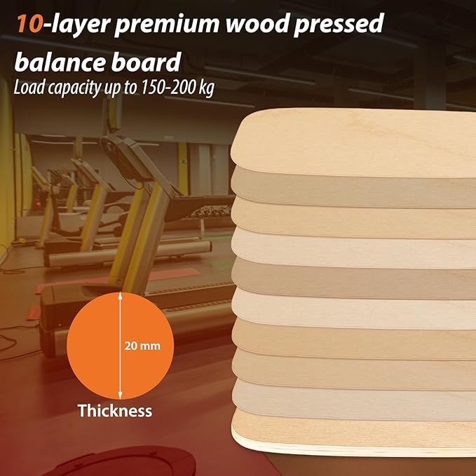 Balance Board for Adults | Wobble Board with Adjustable Stoppers - 3 Different Distance Options | Wooden Balance Boards for Improve Balance, Surf Trainer & Physical Therapy