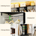 48" Closet Organizer System, 4FT Closet System for Small Closets with 4 Hanging Rods & 3 Shelves, 80"H Small Closet Organizers and Storage for Bedrooms, Cloakrooms, Black