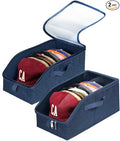 Livelab Hat Organizer for Baseball Caps, Hat Storage Holder Container for Closet Hold Hats with Clear Window, Hat Boxes for Home Storage | 2Pcs Blue