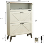 TaoHFE Deodorizing Shoe Organizer Cabinet Storage for Entryway,Shoe Cabinet Storage with 2 Flip Drawers,White Fluted Shoe Cabinet with Air-Purifier,Farmhouse Hidden Cabinet