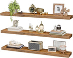 RALGEND Floating Shelves for Wall, 1.5" Thick Wall Shelf Set of 3 with Invisible Bracket, L47.2 x W7.9 Hanging Shelves Farmhouse Home Decor for Bathroom, Living Room, Bedroom, Rustic Brown 12301BJP3BF