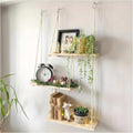 3-Tier Boho Hanging Shelves for Wall - Rustic Floating Wood Shelves with Rope, Macrame Plant Shelf Organizer for Home Decor - Farmhouse, Bohemian Style for Bedroom, Bathroom, Kitchen