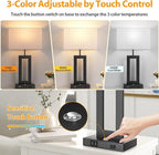 3 Color Temperatures Table Lamps for Bedrooms Set of 2, 22’’ Touch Control Bedside Nightstand Lamps with 2 USB Ports & AC Outlet, Stepless Dimmable Lamps with White Shade, Modern Decor for Living Room
