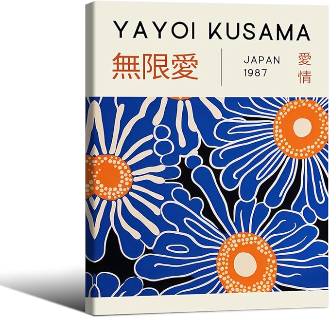 Yayoi Kusama Print Vintage Japanese Wall Art Abstract Yayoi Kusama Poster Minimalist Painting Art Exhibition Suitable for Japanese Bedroom,Living Room Office Decor 11x14in Framed