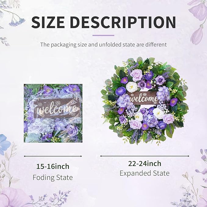 24 Inch Spring Summer Wreaths for Front Door, Luxury Hydrangea Door Wreaths for Front Door Outside All Season,Summer Door Wreath for Farmhouse French Country Home Wall Porch Decor
