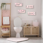 ONIZHITY 4 Pieces Pink Wall Decor Pink Floral Bathroom Decor Wooden Girls Room with Relax Soak Unwind Breathe Positive Hanging Wall Art for Girl Teen Women Bedroom Living Room Decoration (10X4In)