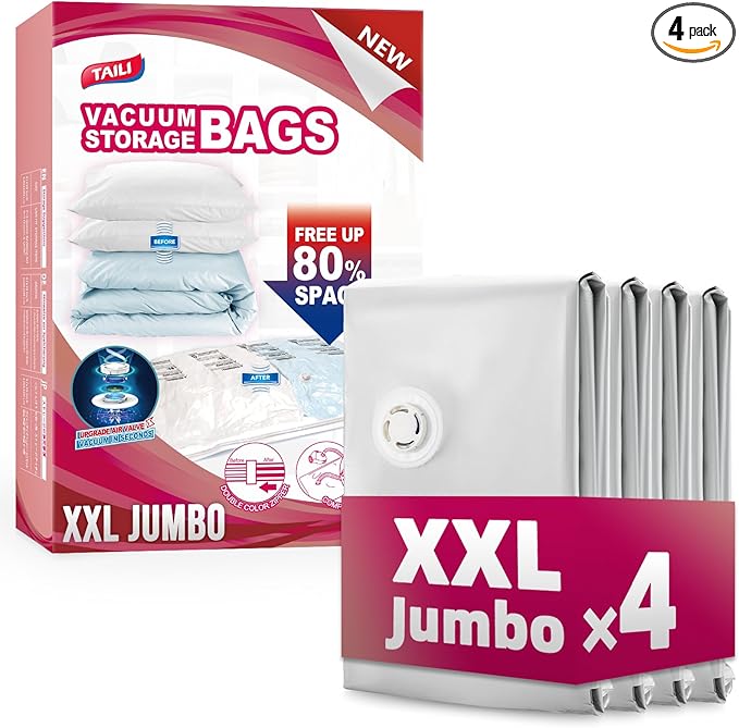 TAILI 4 Pack Vacuum Storage Bags, XXL Jumbo (47x39 Inch), Vacuum Sealed Bags for Comforter and Blankets, Bedding, Clothing, Giant Space Saver Bags for Huge Stuffed Toy
