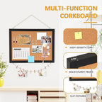 DOLLAR BOSS Cork Bulletin Board 1-Pack 16''X 12'' Double-Sided Cork Boards for Walls Wood Framed Corkboards, Small Pin Board for Home Kitchen Office Decorative Hanging 10 Pushpins, Black
