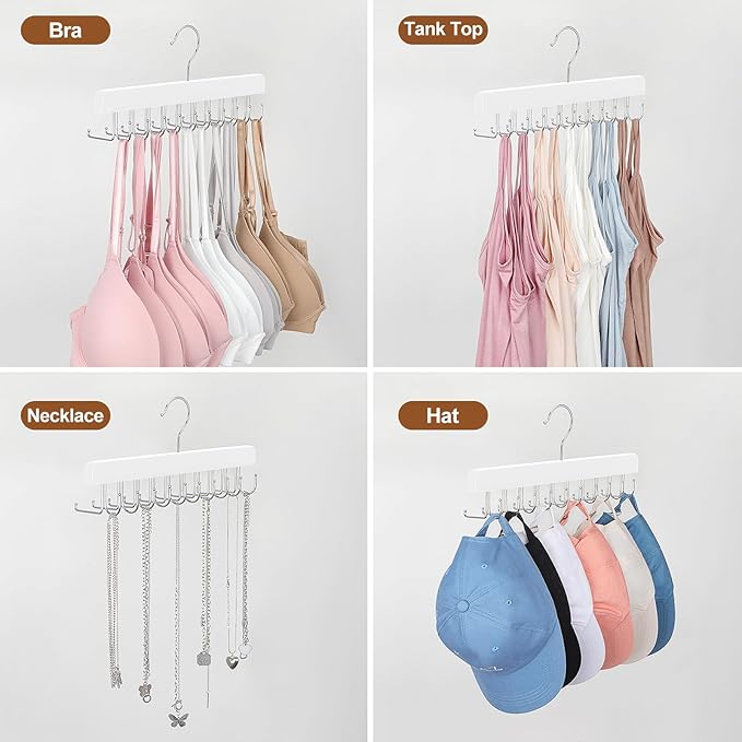 TOPIA HANGER 20 Hooks 2 in 1 Belt Tie Hanger for Closet Max 30 Belts with 30 Ties Capacity, Belt Tie Racks Wooden Hanger for Closet Organizer Storage “U” Fit for Belt and “一” Fit for Tie - CT47W