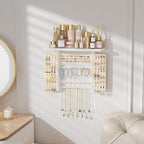 Emfogo Jewelry Organizer Hanging Wall Mounted Jewelry Holder, 5-in-1 Large Capacity Necklace Organizer Wall Hanging Jewelry Display for Ring, Necklaces, Bracelets, Earrings (White)