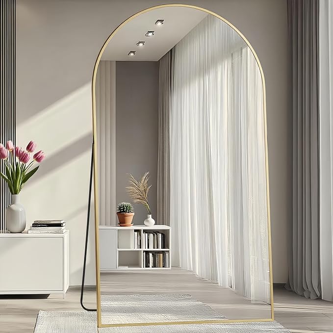 Prywot Full Length Mirror, Oversized 78"x38" Arched-Top Floor Mirror, Free Standing Mirrors, Modern Full Body Mirrors with Aluminum Alloy Frame for Bedroom,Living Room, Gold