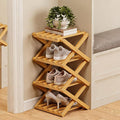 The 9-Tier No-Assembly Bamboo Rack, Foldable Space-Saving Organizer for Shoes, No Assembly Narrow Shoe Shelf for Entryway Closet Dorm (Yellow, 4)