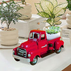 Farmhouse Vintage Red Truck Decor, Retro Spring Metal Truck Table Decor, Decorative Farm Tabletop Storage & Garden Pickup Trucks Planter, Fall Coffee Desk Centerpiece & Car Model Gifts