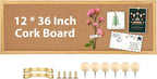 TORASO Cork Board Bulletin Board, Corkboard for Walls with Rustic Brown Frame, Large Wall Mounted Cork Board with Installation Kit,11.8" x 35.4" Pin Tackboard for Home,Office, School (RMB-RB-3090)