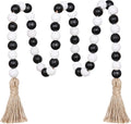 Meplait Wood Bead Garland - 39in Farmhouse Beads with Tassels for Tiered Tray Decor - Black & White
