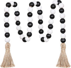 Meplait Wood Bead Garland - 39in Farmhouse Beads with Tassels for Tiered Tray Decor - Black & White
