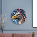 Decorative Plates for Wall Hanging, Eagle and American Flag Patriotic Ceramic Plate, Wobble-Plate with Display Stand, Home Decor for Kitchen Cabinets, Farmhouse Round Tray 7 Inch