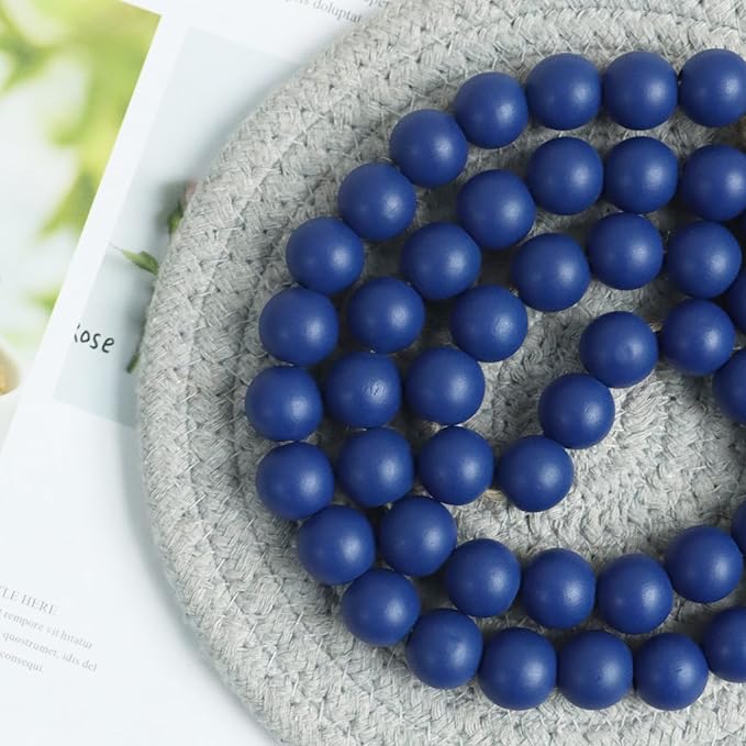 Meplait 39in Wood Bead Garland Farmhouse with Tassels,Versatile Prayer Beads Boho Chic Wall Hanging Home Decor (Navy Blue)