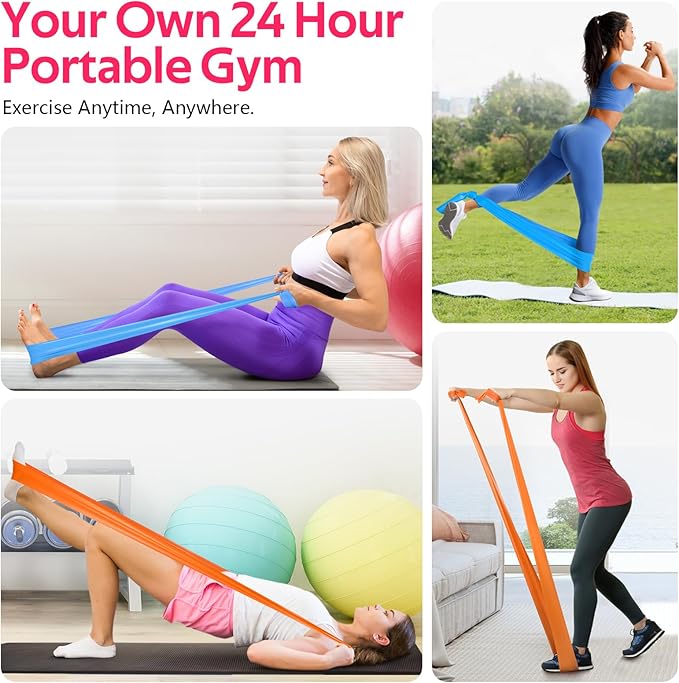 RENRANRING Resistance Bands for Working Out, Exercise Bands for Physical Therapy, Stretch, Recovery, Pilates, Rehab, Strength Training and Yoga Starter Set