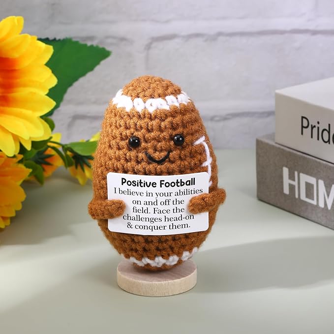 Positive Football Gifts,Handmade Crochet Football Doll,Funny Crochet Gifts for Women Men,Footballs Players Graduation Teacher Appreciation Birthday Gifts for Men