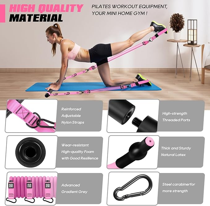 Pilates Bar Kit with Resistance Bands, Heavy Duty Pilates Equipment for Men, Training Bands with Handles for Legs, Hip, Back, Arm, Abs, Chest, Shoulders, Portable Home Gym Workout Equipment