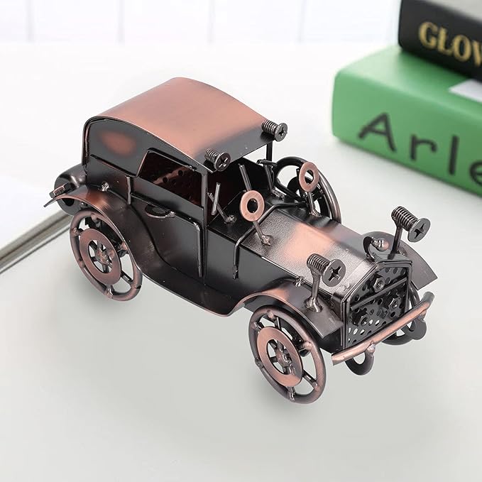 Vintage Car Model Metal Bronze Classic Exquisite Home Decorative Handicraft Ornament, Antique Car Decor for Living Room, Office, Shelf Display and Gift