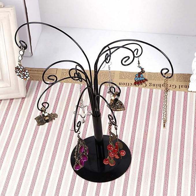 10.6 inch Ornament Tree Display Stand Rotating Decor, Decorative Black Metal Tabletop Display Stand Features Multiple Hooks, Display Rack for Ornaments Glass Globes Balls and Small Craft Items (2PCS)