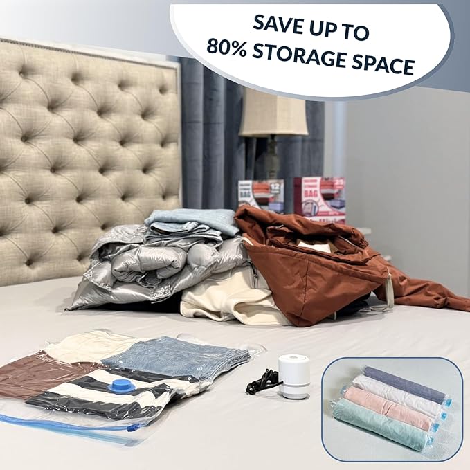 35 Pack Vacuum Storage Bags with Electric Pump, Compression Space Saver for Comforters, Bedding, Blanket Storage, Vacuum Seal Bags for Clothing, Luggage and Closet Organizer