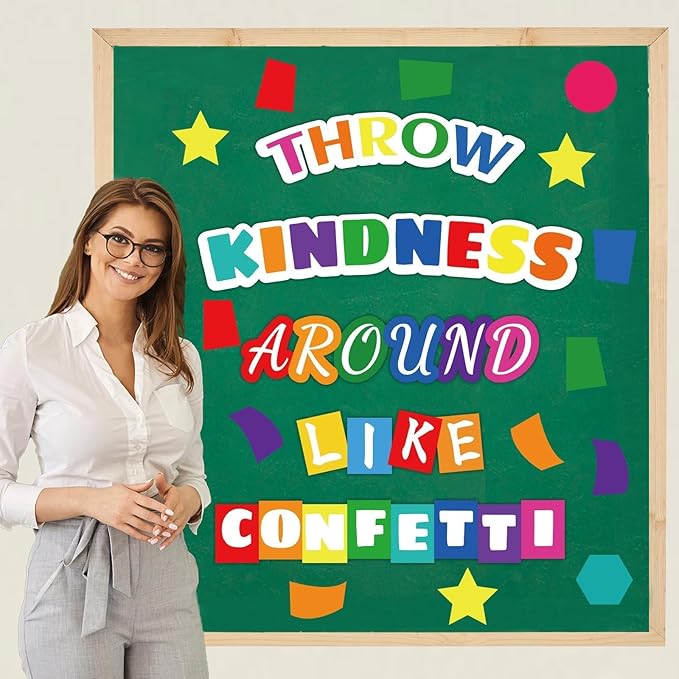 Classroom Bulletin Board Decoration Set Wall or Door Kindness Decor Colorful Confetti Classroom Decorations for Kindergarten PreSchool Elementary and Middle School(Throw Kindness Like Confetti)