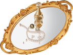 XPXKJ Gold Mirror Tray Vintage Vanity Tray for Dresser Perfume Storage Decorative Mirrored Glass Tray Coquette Room Decor, Bedroom, Bathroom Oval Antique Serving Makeup Organizer