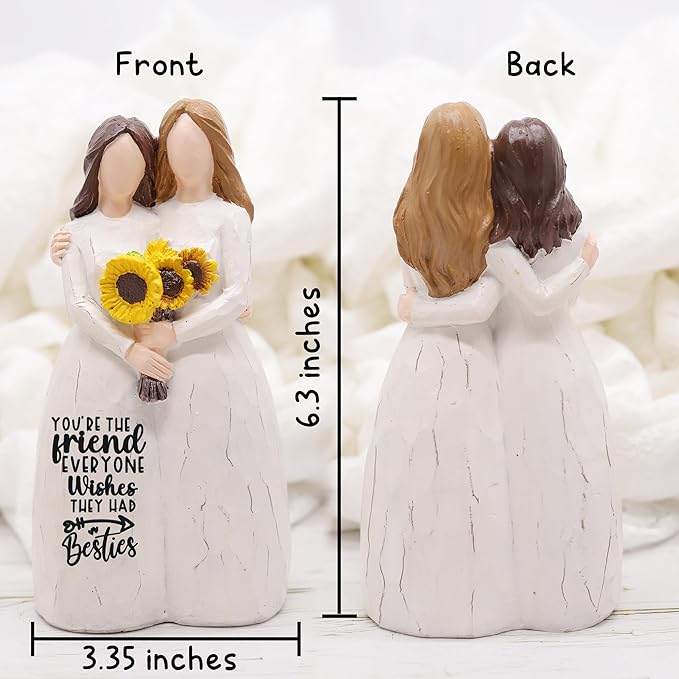 Friendship Gifts for BFF, 6” Best Friends Sculpted Hand-Painted Figurine Statue, Friendship Gift for Besties Birthday Gifts for Women, Christmas, Thanksgiving, Gift for Best Friend Birthday