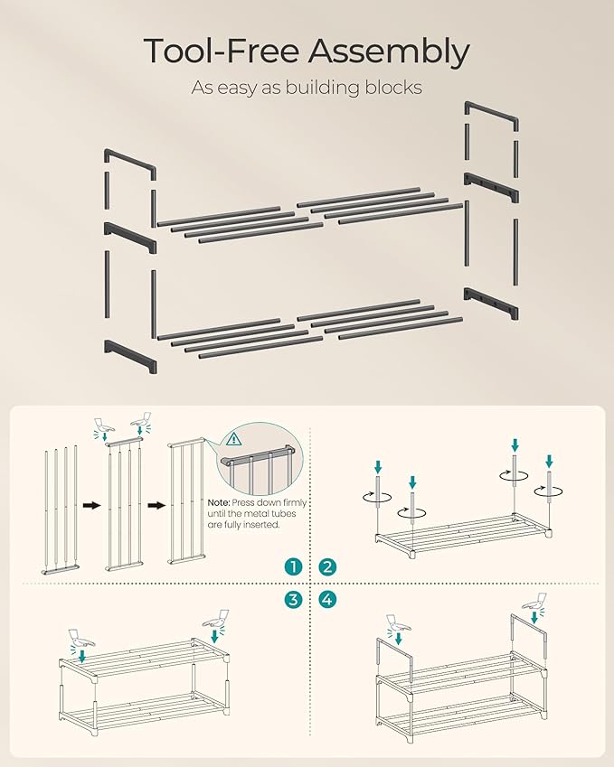 SONGMICS Shoe Rack, 2-Tier Shoe Organizer, Metal Storage Shelf, Upright or Upside Down, for 6-9 Pairs, Stackable, for Entryway, 11.8 x 26.8 x 14.6 Inches, Black ULSA202B01