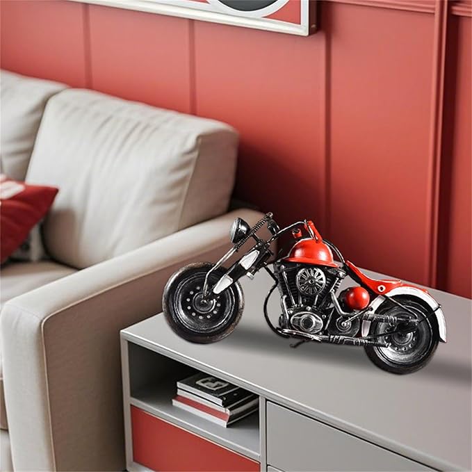 Vintage Motorcycle Model Decorative Collectible - Handmade Retro Iron Motorcycle Figurine Decor Art for Vintage Home Office Decor