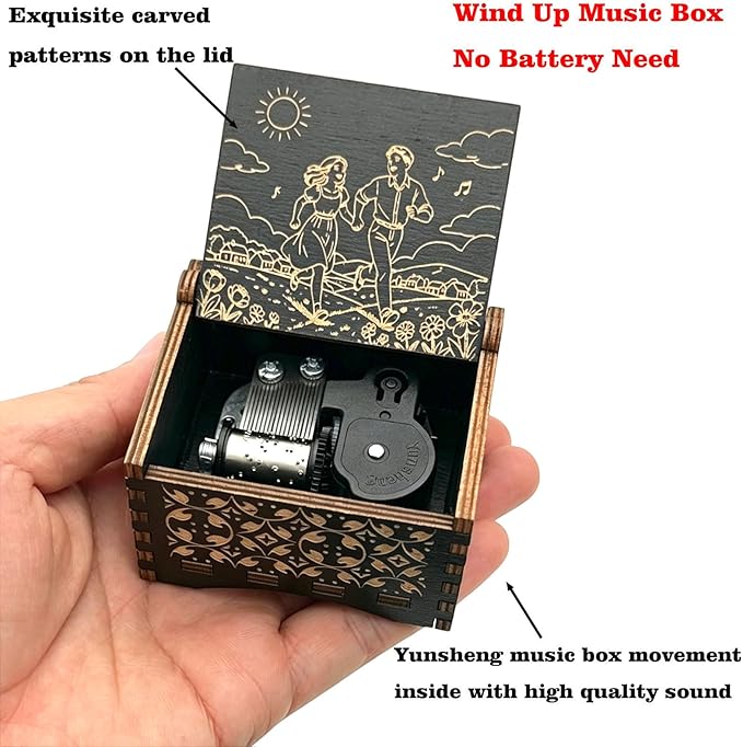 Pursuestar Black Wooden Wind Up Music Box - Fur Elise, Vintage Engraved Wood Mechanism Musical Gifts for Anniversary Mother's Day Valentine's Day Christmas Thanksgiving Birthday