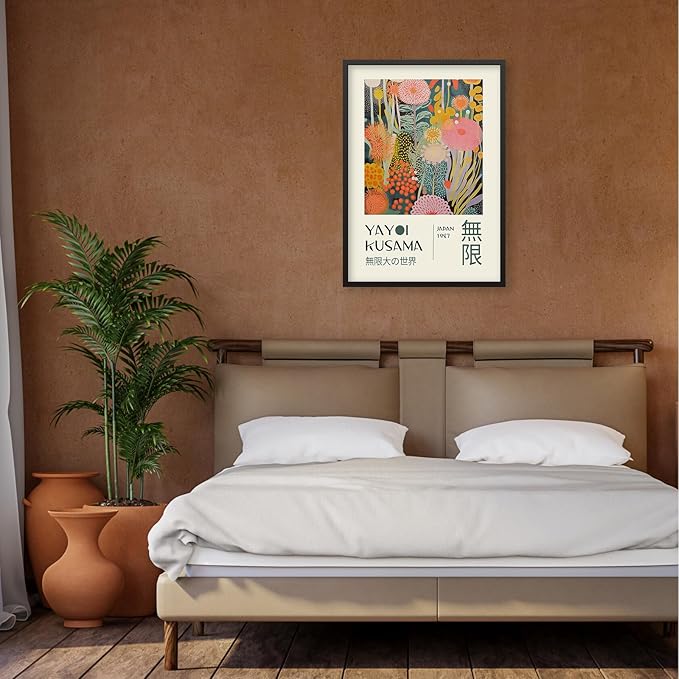 Abstract Yayoi Kusama Posters Japanese Wall Art Vintage Tokyo Aesthetic Prints Yayoi Kusama Inspired Japanese Gallery Wall Art for Stylish Room Bedroom Living Room Decor 12x16in Black Framed