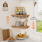 Fun Memories Corner Shelf Wall Mount, Solid Oak Wood Floating Corner Shelves with Cable Hole, 10in Rustic Design for Bedroom, Bathroom, Kitchen, Living Room (Natural, 1 Pack)