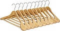 SONGMICS Extra Wide Wooden Suit Hangers, Set of 10 Clothes Hangers, Swivel Hooks, Non-Slip Bars, for Outfits, Suits, Coats, Shirts, Dresses, Natural Color UCRW050KZ02