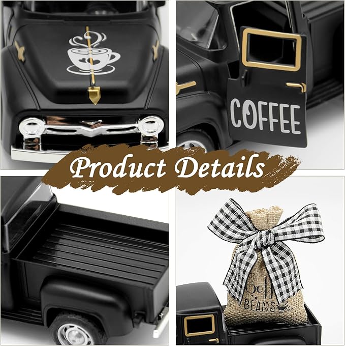 Black Mini Metal Truck Decor: Farmhouse Coffee Bar Decor - Vintage Truck Decor for Countertop, Tiered Tray, Coffee Station