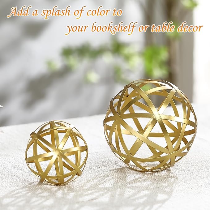 Gold Decorative Sphere, Metal Coffee Table Decor Sculpture, Modern Home Decor Accent for Tabletop, Centerpiece, Shelf Display- Elegant Metal Sphere Decor with Luxury Golden Finish