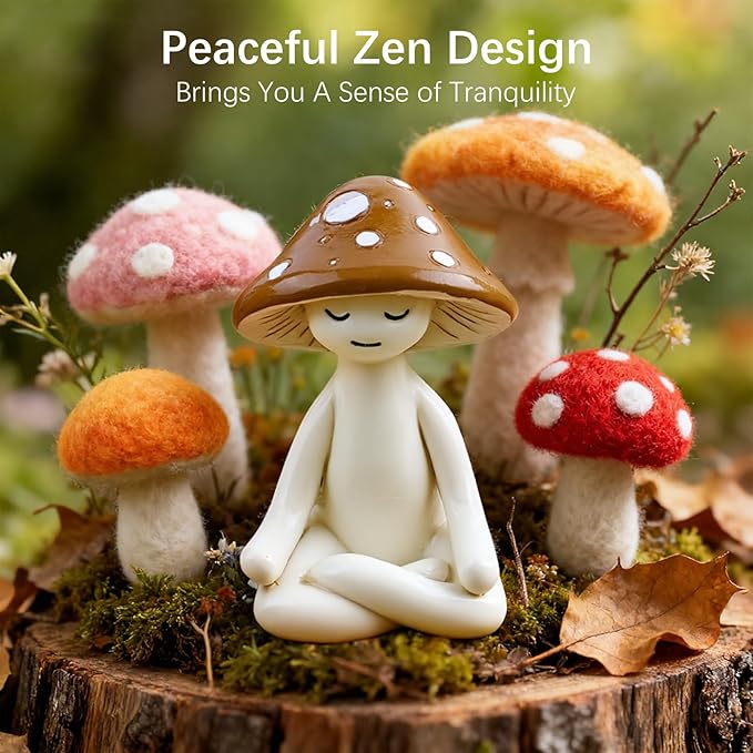 Meditation Mushroom Resin Statues – Cute Yoga Mushroom Figurines for Desk, Home, Office & Garden Decor – Zen Resin Sculptures for Living Room, Patio, Tabletop & Backyard (1 Pack, Mushroom)