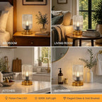 Touch Table Lamp for Nightstand - Small Bedside Lamps for Night Stands Bedroom Living Room, Dimmable Rechargeable Desk Lamp Battery Operated with Clear Glass Shade, Bulb Included