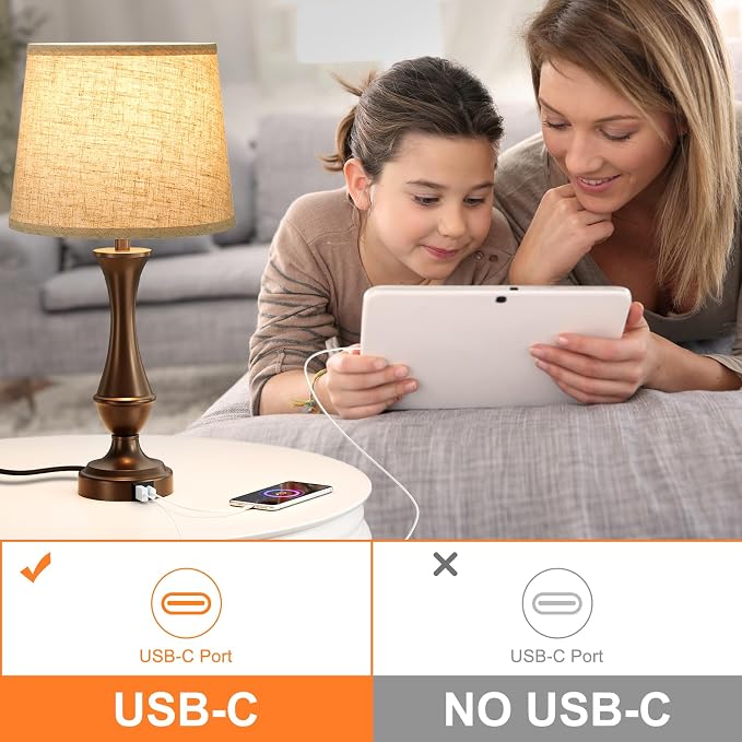 Seealle Upgraded Touch Lamps for Night Stands Set of 2 - Bedside Lamps with USB C+A, 3 Way Dimmable for Bedroom Living Room End Tables Office (Beige& Brown)