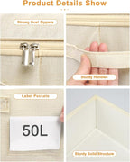 punemi Underbed wedding dress storage box, 2 Pack Clothing Storage Bags W/Upgraded Handles, Large Capacity Underbed Shoe Container Organizer for Blanket, Pillows, Comforters & Quilts, Beige