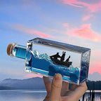 Unsinkable Boat Anime Pirate Ship in a Bottle Box, Cruise Ship Fluid Drift Bottle Non Sinking Ship Model Decorations Desk Decor Ornaments for Boys Girls Fans Gifts (Blue-a)