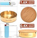 Ashtray with Lid for Outside Patio, 2 Pack Windproof Ash Tray, Gold Stainless Steel Smokeless Ashtray for Outdoor Home Office Tabletop Patio Outdoor Balcony, Large