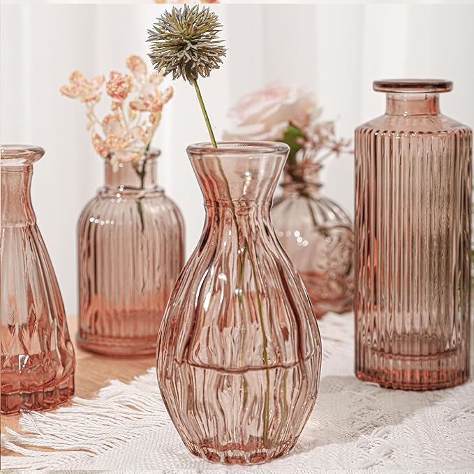 Glass Bud Vase Set of 32 Pcs, Small Glass Vases for Flowers, Amber Bud Vases in Bulk, Vintage Vases for Wedding Centerpieces, Wedding Decorations, Home Table Flower Decor