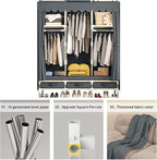Portable Armoire Wardrobe Closet with 3 Drawers and 3 Hanging Rods,Cloth Closet Wardrobe Cabinet for Hanging Clothes,Grey Cover,for Clothing,Bedding,51 in Width