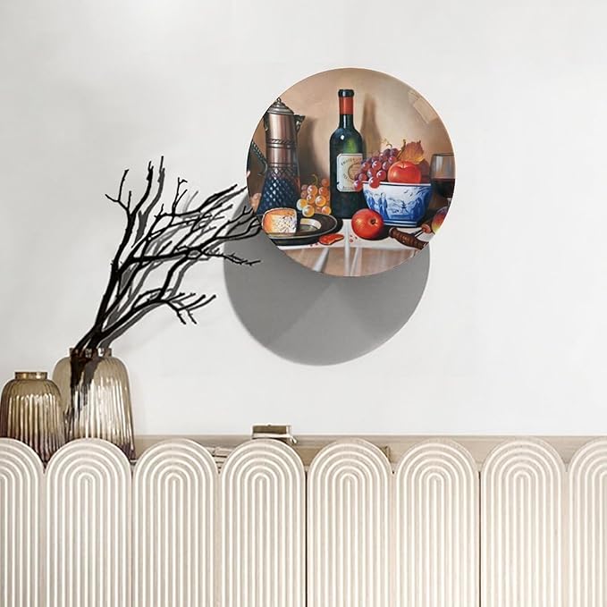 Decorative Ceramic Plates, 6 Inch, Cheese Makes Wine Taste Better Round Display Plate, Home Wobble-Plate with Display Stand, for Kitchen Living Room Office Countertop Decor